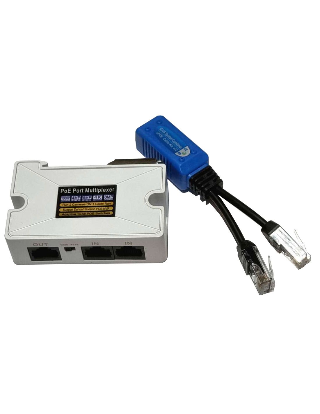 ethernet splitter poe port multiplexer use 2 cameras over 1 cable rj45 socket 2x male rj45